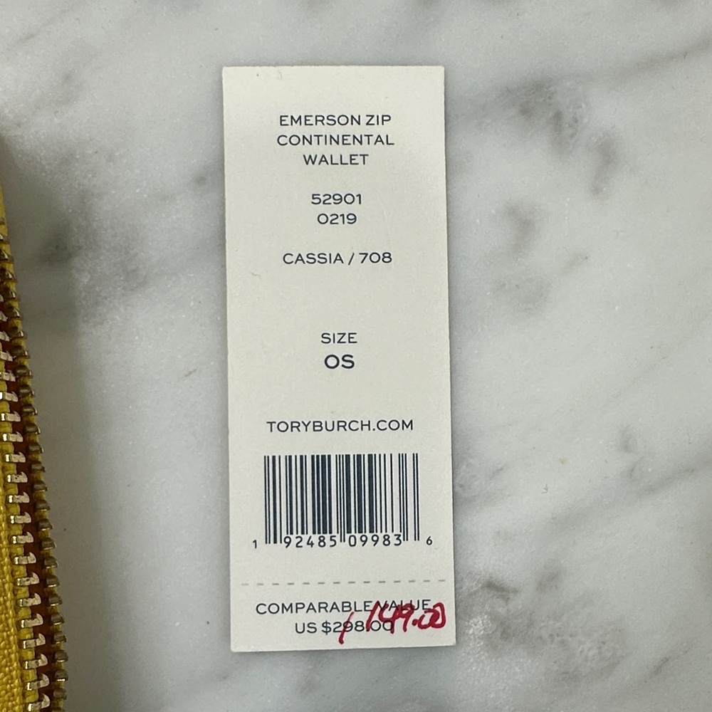 Tory Burch Vibrant Yellow Emerson Zip Continental Wallet - Picture 2 of 11